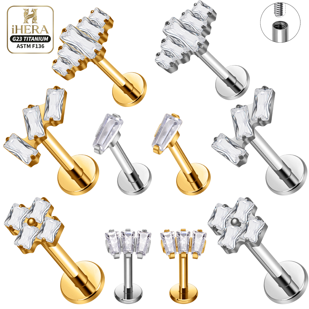 Flat Back Labret Stud - ASTM F136 Titanium Piercing Baguette Geometric