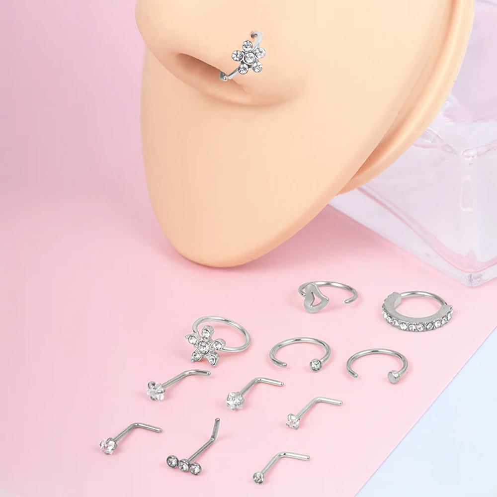 Body Jewelry Rings - 12Pcs/Set 20G Stainless Steel Stud Nose