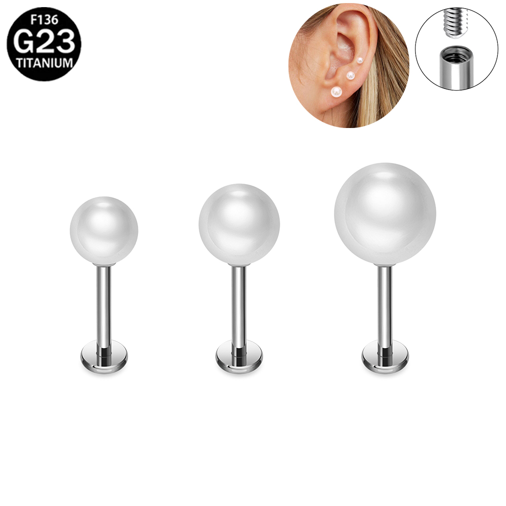 Flat Back Labret Stud - ASTM F136 Titanium Pearl Earrings Lip