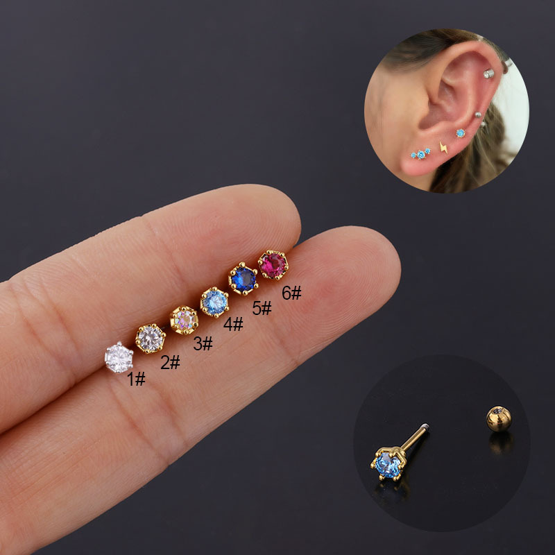 Flat Back Labret Stud - CZ Crystal Top Flat Back Labret
