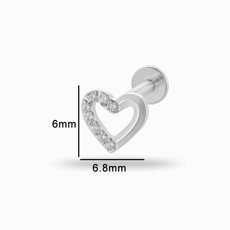 Flat Back Labret Stud - 1PC G23 Titanium Heart Cartilage Stud