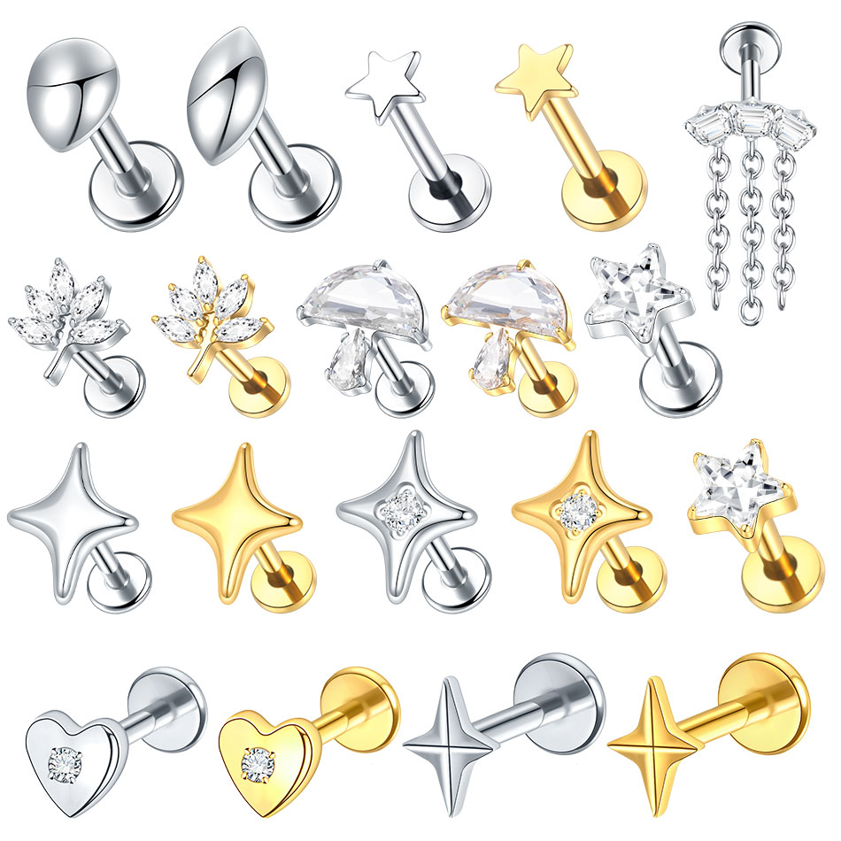 1/5Pcs G23 Titanium Ear Cartil - Flat Back Labret Stud recension och pris
