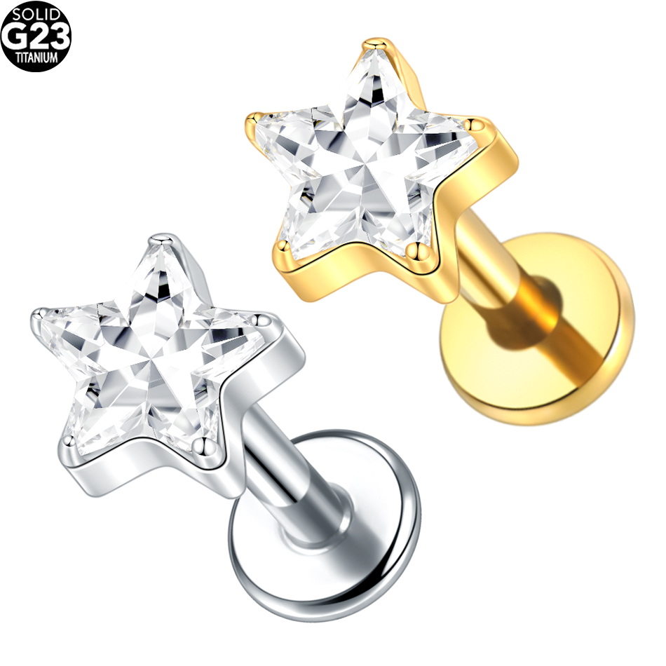 1/5Pcs G23 Titanium Ear Cartil - Flat Back Labret Stud recension och pris