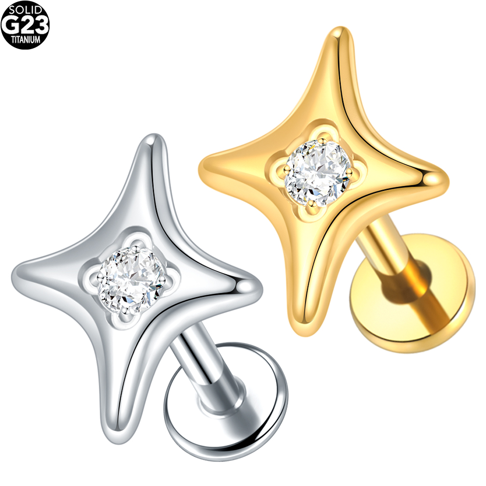 1/5Pcs G23 Titanium Ear Cartil - Flat Back Labret Stud recension och pris