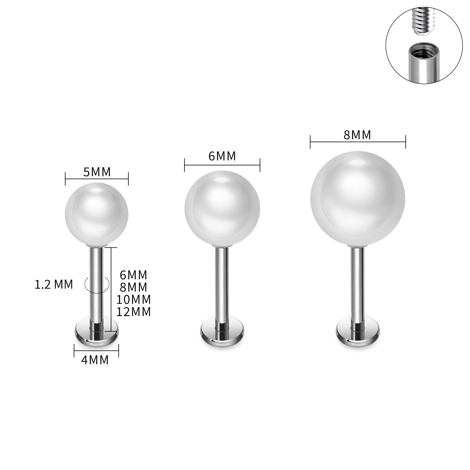 ASTM F136 Titanium Pearl Earri - Flat Back Labret Stud recension och pris