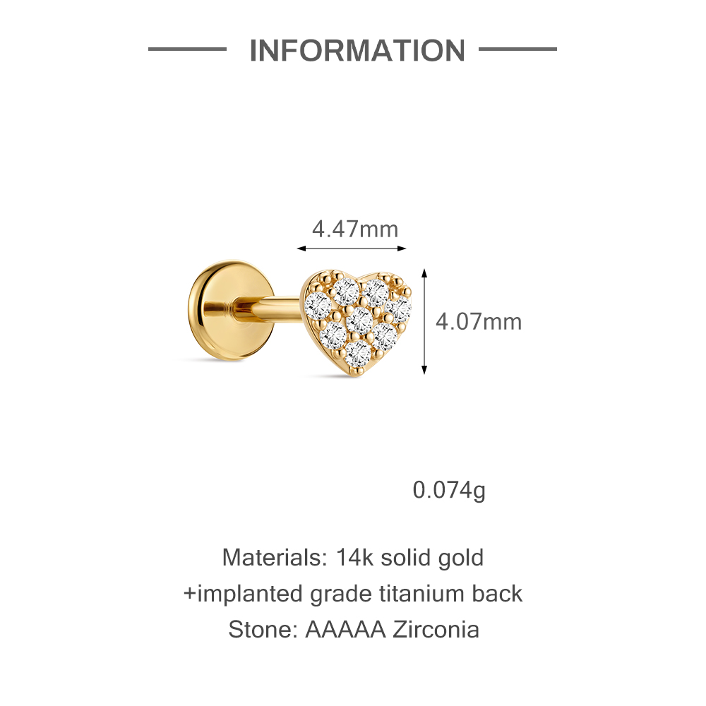 CANNER 14K Solid Gold Heart Fl - Flat Back Labret Stud recension och pris