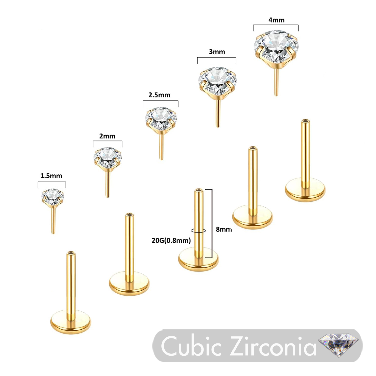 5Pcs Stainless Steel Earrings  - Flat Back Labret Stud recension och pris